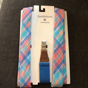 NWT Saddlebred Suspenders OS Pink and Blue Plaid